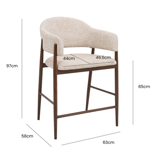 DÉJA Living Barstoel Dénia - Beige/Walnoot Stof - Zithoogte 65cm - Set van 2 - vtwonen shop