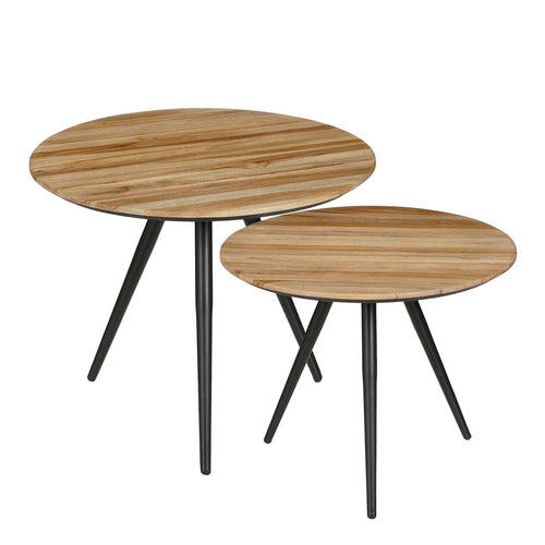 Mica Decorations Jailey Bijzettafel - Set van 2 - H49 x Ø50 cm - Gerecycled Hout - Bruin