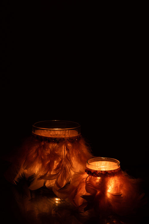 J-Line theelichthouder Veren - glas - lichtroze/transparant - large