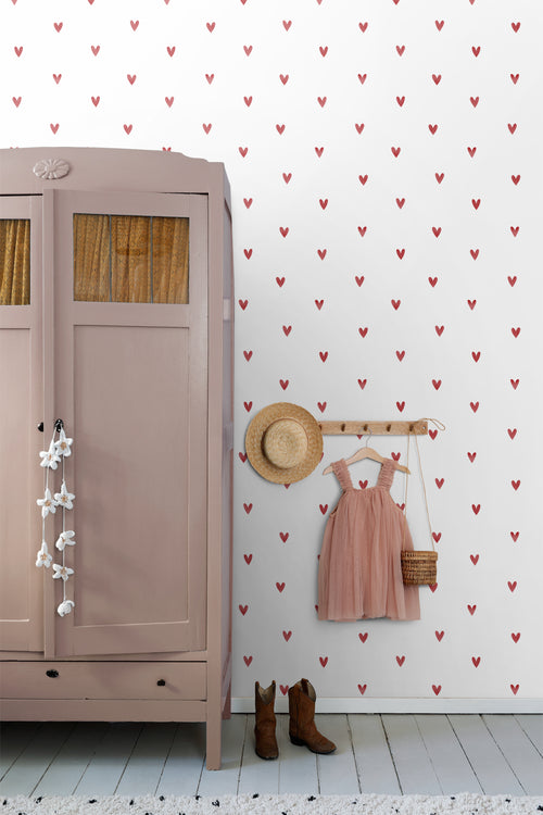 ESTAhome behang hartjes wit en rood - 50 x 900 cm - 131632 - vtwonen shop