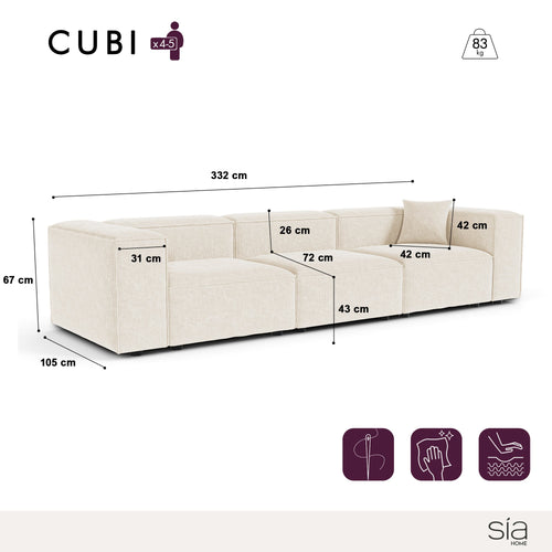 Sia Home - Modulaire bank CUBI - Chenille fluweel - Crème - 332cm