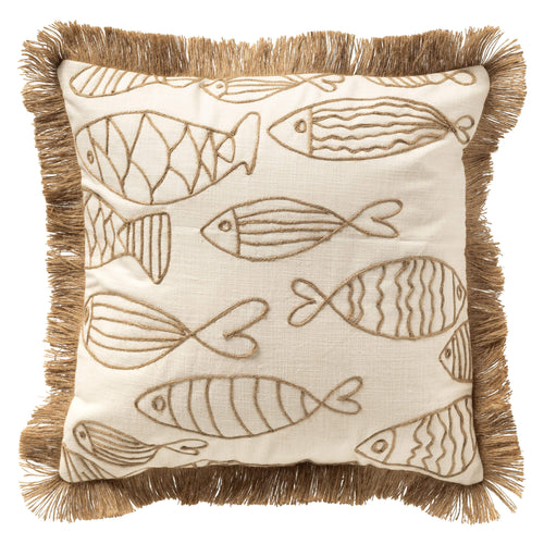 NEMO - kussenhoes 45x45 cm - gerecycled - jute franjes - Snow White - wit