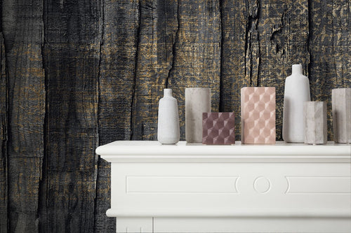 Sanders & Sanders fotobehang houten planken zwart en goud - 200 x 250 cm - 611961