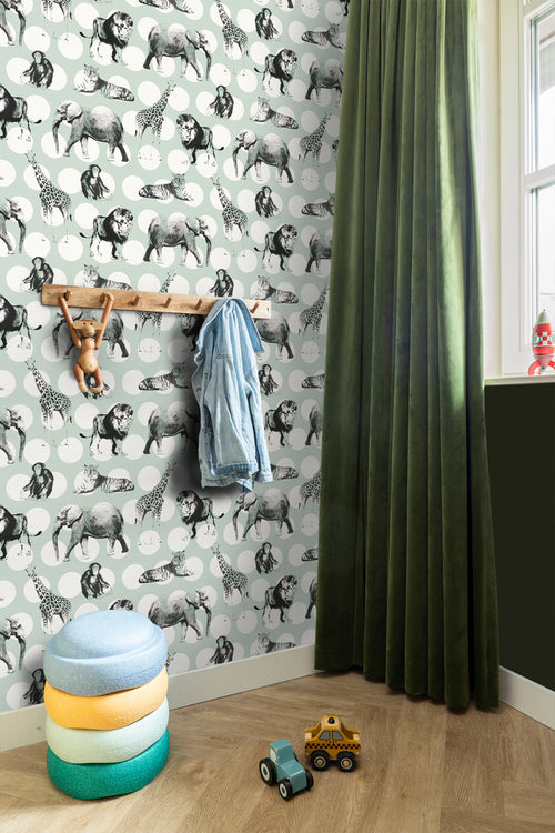 ESTAhome behang dieren met stippen mintgroen en zwart - 53 cm x 10.05 m - 128713