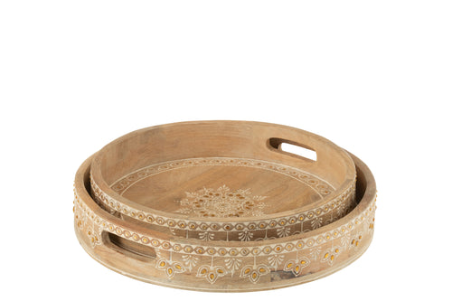 J-Line plateau met 2 handvaten Kralen - hout - naturel/wit - 2 stuks - vtwonen shop