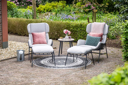 5-delige set - zwart - 2x loungestoel Livorno + voetenbank & tafeltje