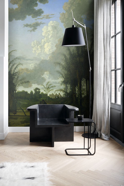 Origin fotobehang tropisch landschap groen, blauw en mosterdgroen - 250 x 300 cm - 357234