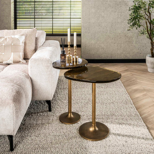 Giga Meubel Bijzettafel Eclipse - Goud Metaal/Glas - 50x42x55cm