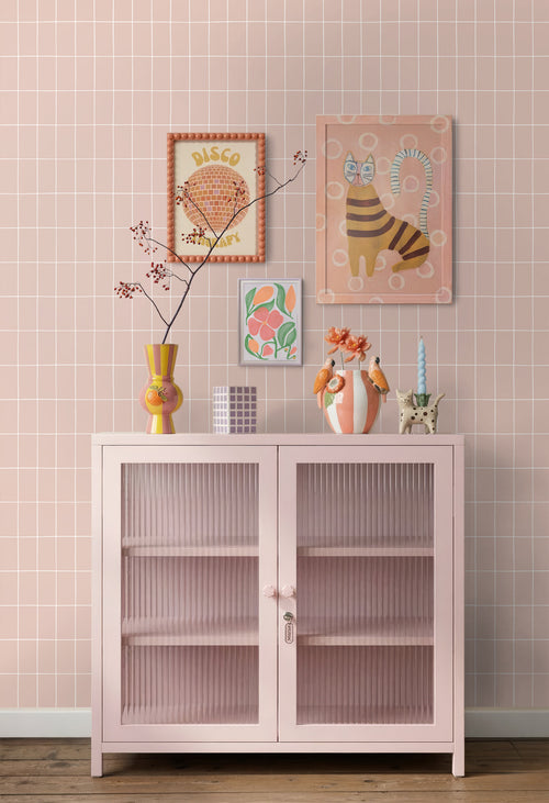 ESTAhome behang kleine tegeltjes licht roze - 50 x 900 cm - 131794