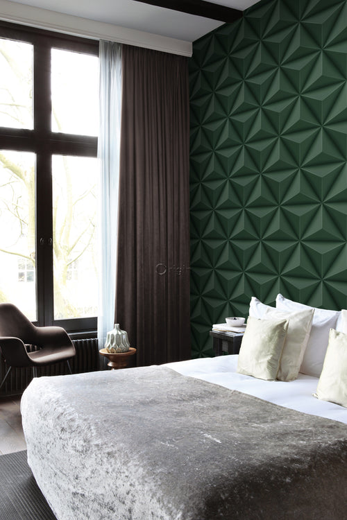 Origin Wallcoverings eco-texture vliesbehang grafisch 3D motief donkergroen - 0,53 x 10,05 m - 347818 - vtwonen shop