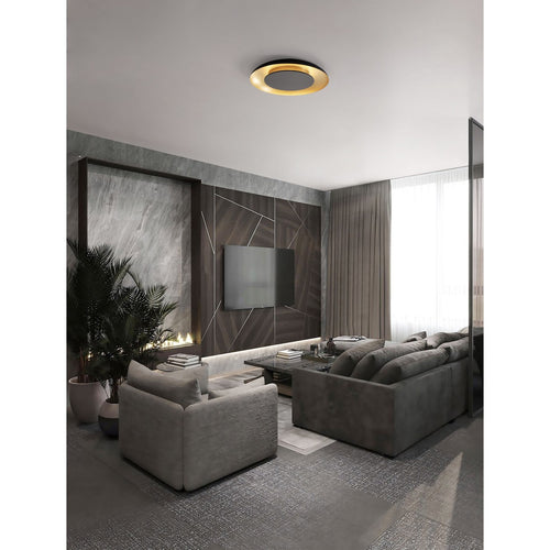 Nova Luce EPOS Decoratieve plafondlamp in zandzwart met geborsteld goudkleurige Triac dimbare LED-lamp, 38W, 2200lm, kleurtemperatuur 2700-3000-4000K.