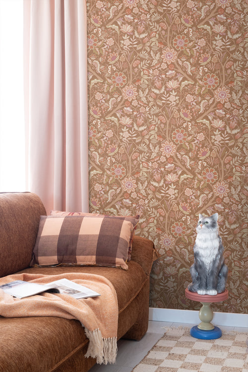 ESTAhome behang vintage bloemen bruin, terracotta en paars - 50 x 900 cm - 131332 - vtwonen shop