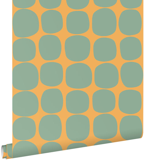 ESTAhome behang grafisch motief mintgroen en oranje - 50 x 900 cm - 131981