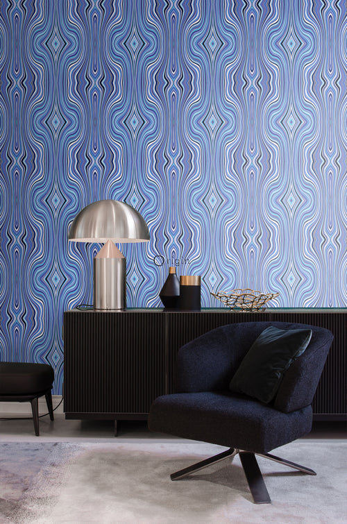 Origin Wallcoverings behang grafische lijnen blauw en turquoise - 53 cm x 10,05 m - 347228 - vtwonen shop