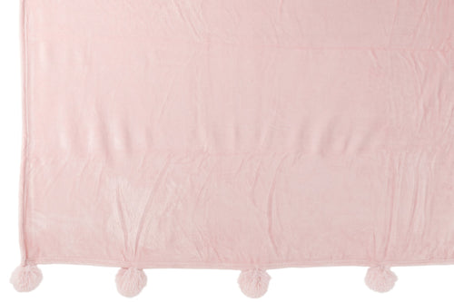 J-Line plaid Pompom - polyester - zachtroze - 170 x 130 cm