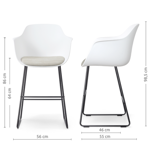 Nolon Nino-Liz barkruk wit met naturelbeige zitkussen - zwart onderstel - 65 cm