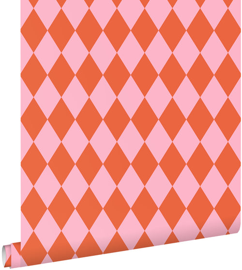 ESTAhome behang ruiten oranje en roze - 50 x 900 cm - 131602 - vtwonen shop
