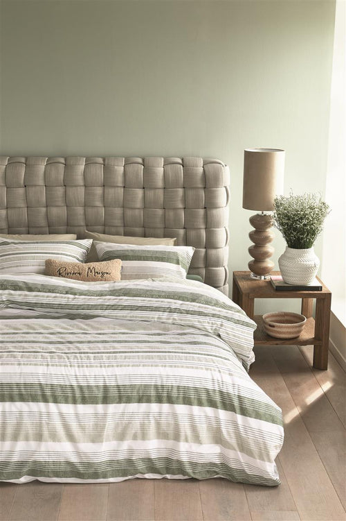 Riviera Maison dekbedovertrek Sturdy Stripe - 240x200/220 cm - grijsgroen - vtwonen shop