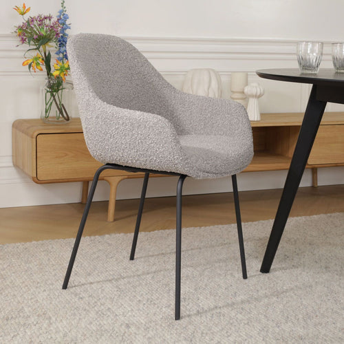 Nolon Nora-Mae Eetkamerstoelen Set van 2 - Bouclé Taupe - Zwarte Poten - vtwonen shop