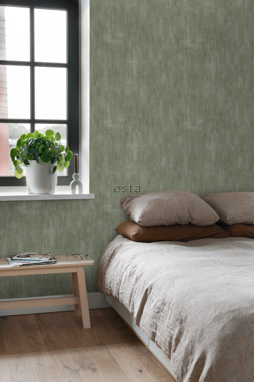 ESTAhome behang betonlook olijfgroen - 53 cm x 10.05 m - 148754