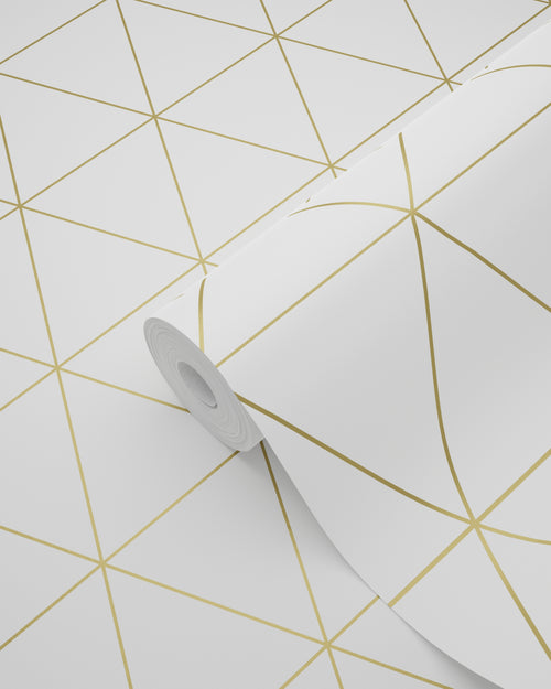 ESTAhome behang grafische driehoeken wit en goud - 53 cm x 10.05 m - 139147