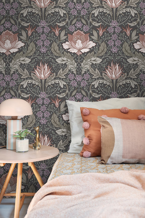 ESTAhome behang vintage bloemen in art nouveau stijl vergrijsd groen en bruin - 50 x 900 cm - 131084 - vtwonen shop