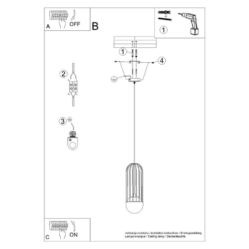 Sollux Lighting Hanglamp BRINA 1 zwart - 12x12x115cm