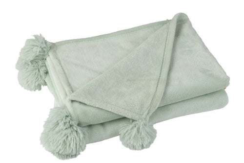 J-Line plaid Pompom - polyester - lichtgroen - 170 x 130 cm