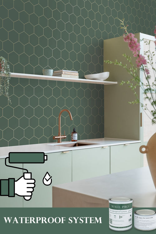ESTAhome behang hexagon donkergroen en goud - 53 cm x 10.05 m - 139228