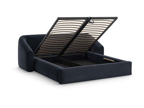 Cosmopolitan Design Opbergbed met hoofdeinde Campi 200x140cm flueel donkerblauw - 230x208x80cm