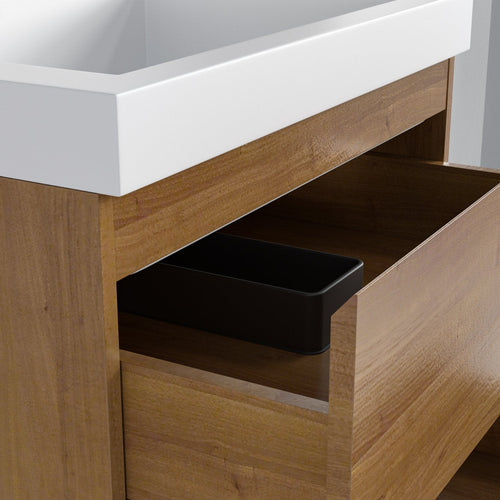 LOMAZOO badmeubelset Avalon - met hoge kast & witte wastafel - warm eiken - 60 cm