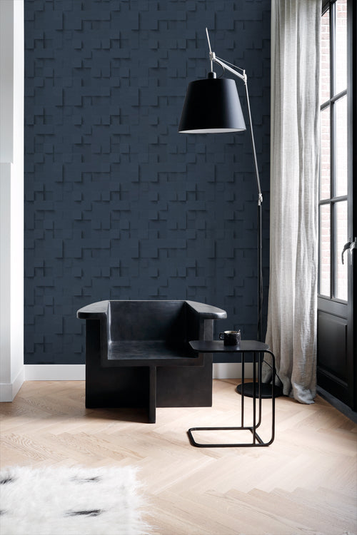 Origin Wallcoverings behang 3D kubussen donkerblauw - 50 x 900 cm - 347902 - vtwonen shop