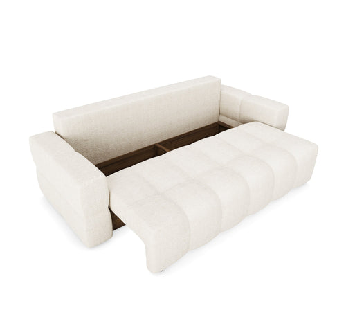 Sia Home - Slaapbank met opbergruimte, notenhout GABRIEL - bouclé-stof crème 247cm