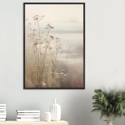 Artfulprints Poster met Lijst Foggy flowerfield 2   - 30x40 cm - Taupe
