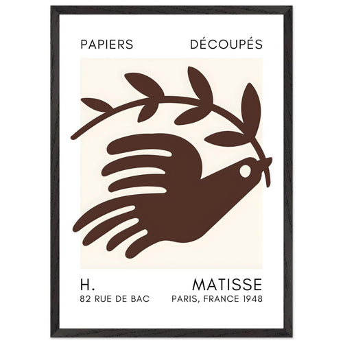 Artfulprints Poster met Lijst Matisse – Peace dove brown   - 50x70 cm - Bruin