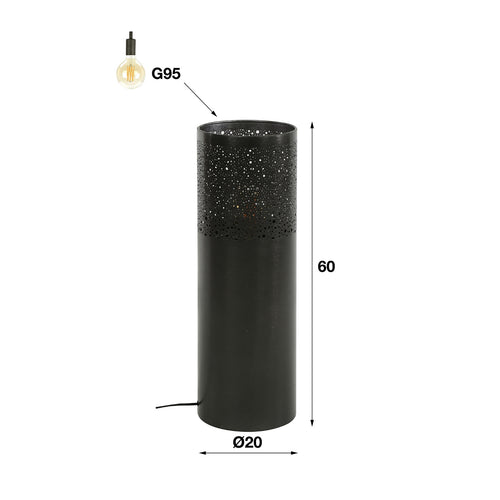 Giga Meubel Vloerlamp Cilinder - Zwart Nikkel - 60x20x20cm