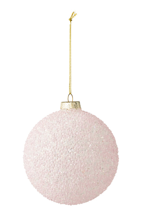 J-Line Kerstbal met parels - glas - lichtroze - set van 18