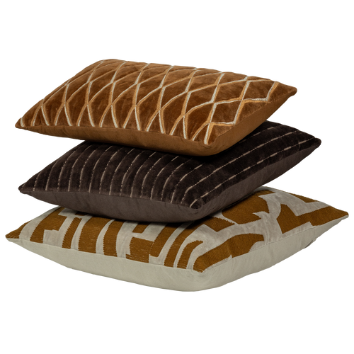 WOOOD kussens Isai - Katoen - Bruin - Set van 3 - vtwonen shop