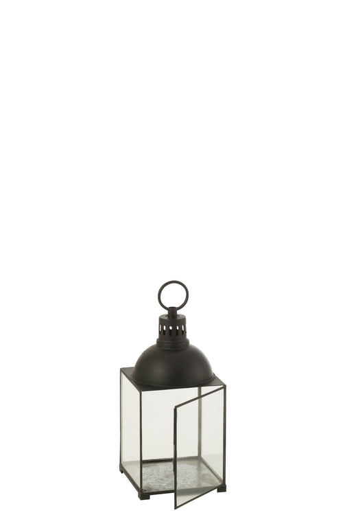 J-Line lantaarn Hagrid - glas/ijzer - zwart - small