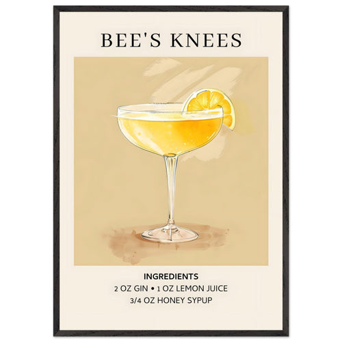 Artfulprints Poster met Lijst Bee's Knees cocktail - Ingrediënten   - 70x100 cm - Geel