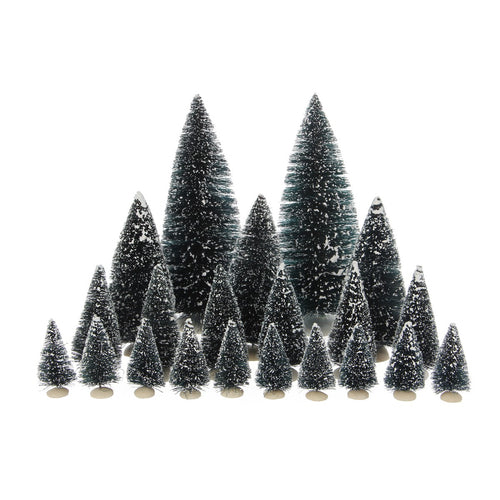 Luville Kerstdorp Miniatuur Bristle Bomen Set van 21 Stuks - Kerstversiering voor Binnen - Kerst Decoratie voor Kerstdorp - Diverse Hoogtes tot H22 x