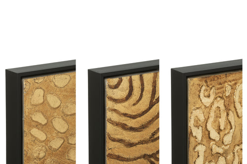 J-Line schilderij Dierenprint - hout/canvas - zwart/goud - set van 3