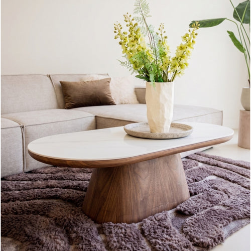 Giga Meubel Salontafel Alba - Ovaal Walnoot Hout/Keramisch - 120x60x38cm