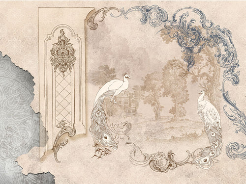 Sanders & Sanders fotobehang Oosters landschap met pauwen beige - 375 x 270 cm - 600975 - vtwonen shop