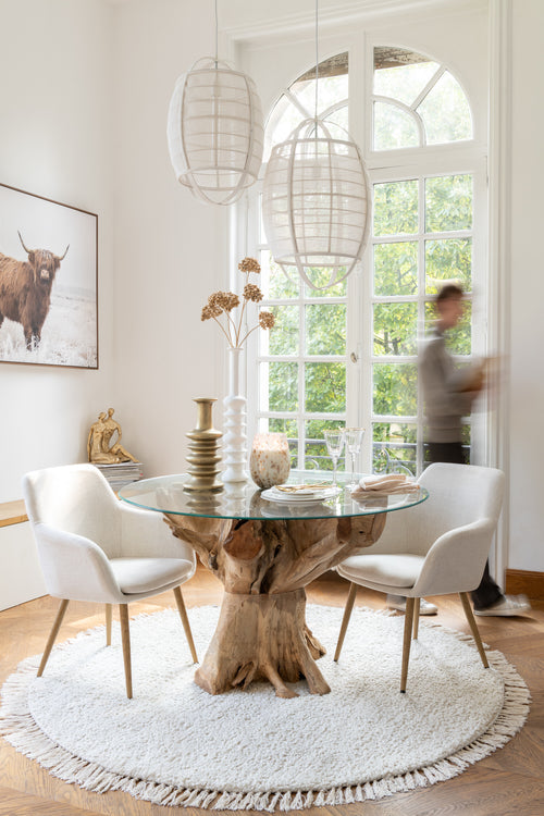 J-Line hanglamp Ion - linnen/bamboe - wit - small