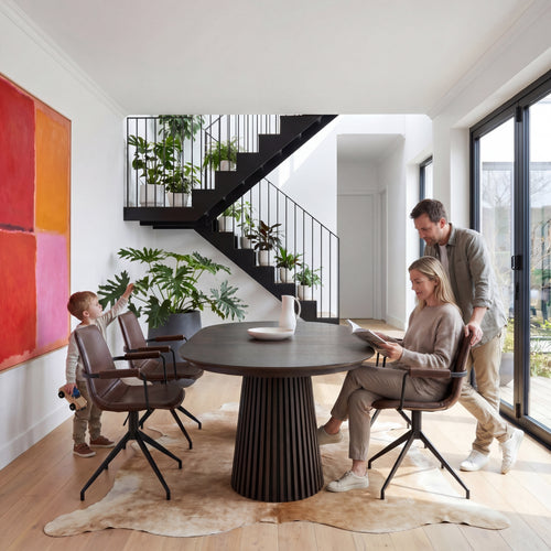 Furnhouse eetkamerstoelen armleuning Isabel - Donkerbruin - Kunstleer - Set van 2