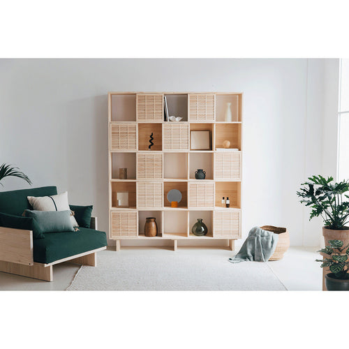 Naan Furniture Boekenkast Xelida - Ongelakt massief grenen - Natuurlijk - 160 x 191 cm - vtwonen shop