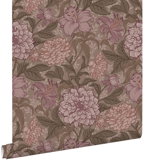 ESTAhome behang vintage bloemen mauve paars - 50 x 900 cm - 131850