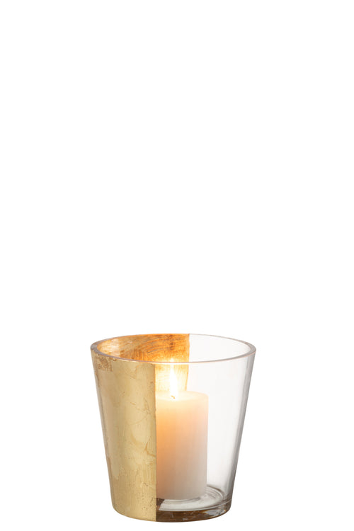 J-Line windlicht boe - glas - transparant/goud - small