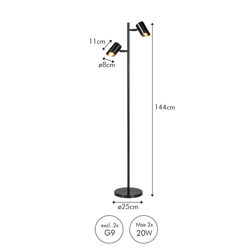 Atmooz vloerlamp Kisoro - zwart - Ø 33 x H 144 cm - G9